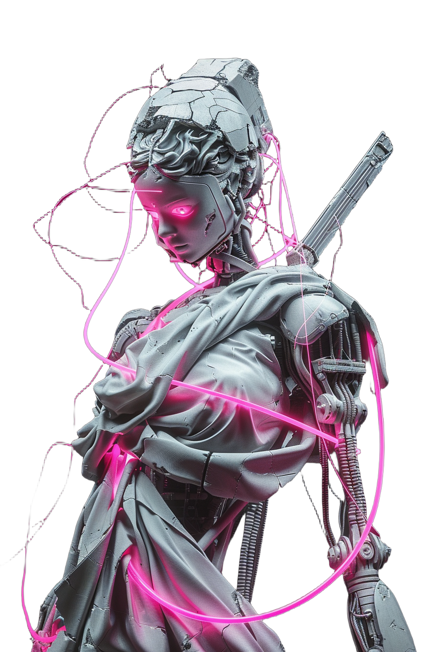 Calliope — Social Media & Content Creation, cyborg titan statue
