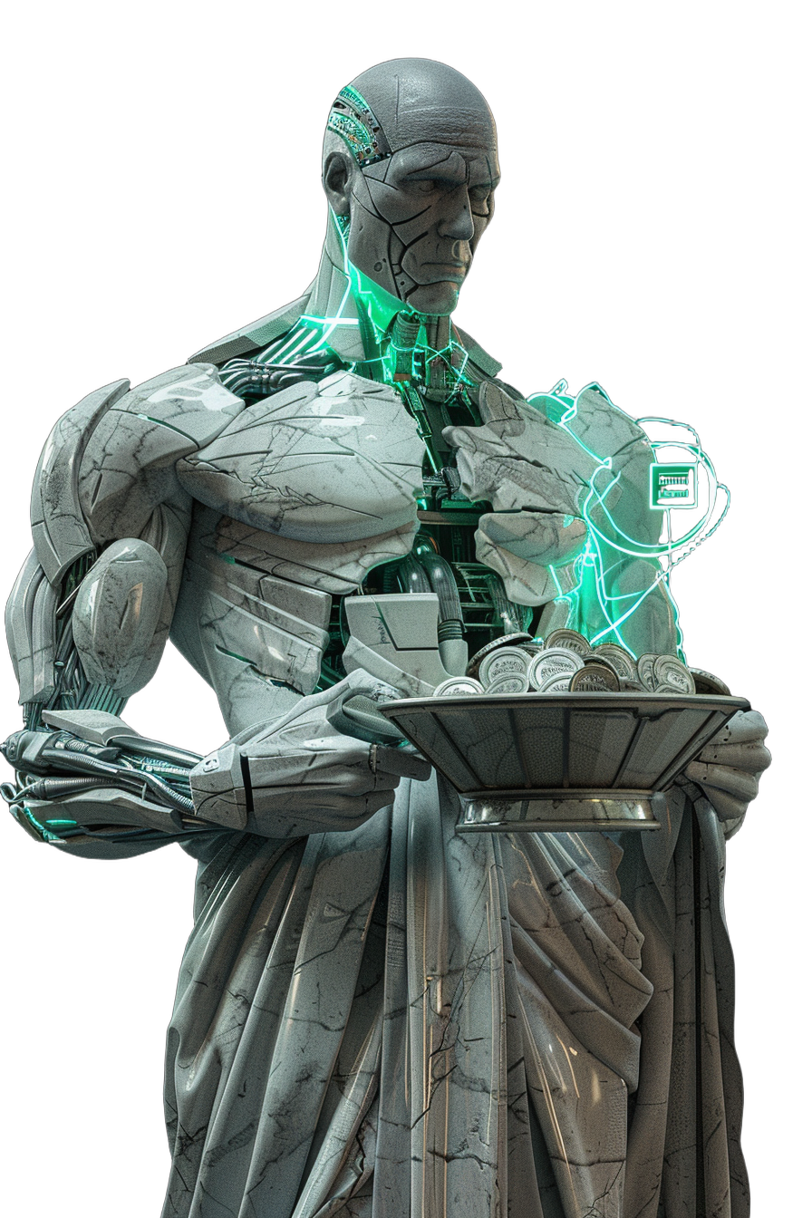 Plutus — Finance, Invoicing & Admin, cyborg titan statue